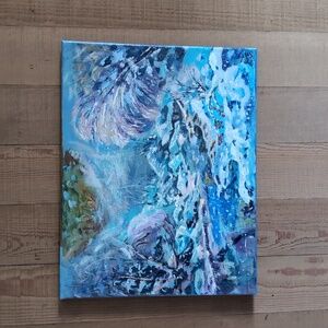 Winter Berries By The Brook Original Acrylic Painting 14"X 11"